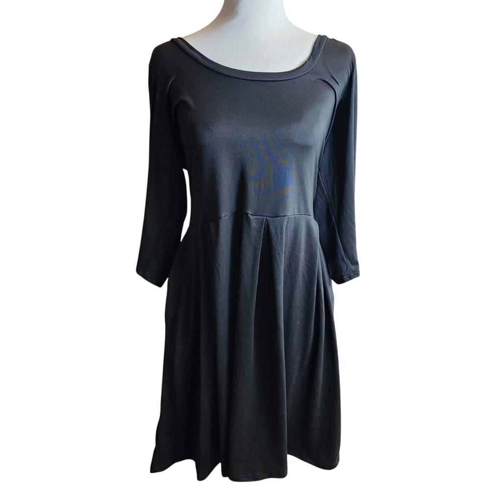 24seven Comfort Women's 1X Black‎ Scoop Neck 3/4 Sleeve Fit Flare Dress NEW
